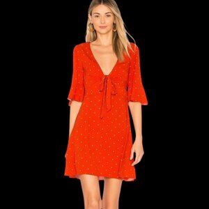 Free People All Yours Polka Dot Tie-Front Mini Dress in the Color "Flame Combo"